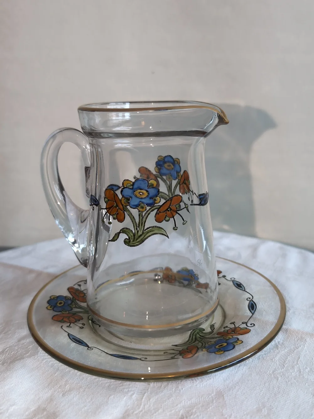 Heisey Enameled Creamer/Pitcher and Saucer